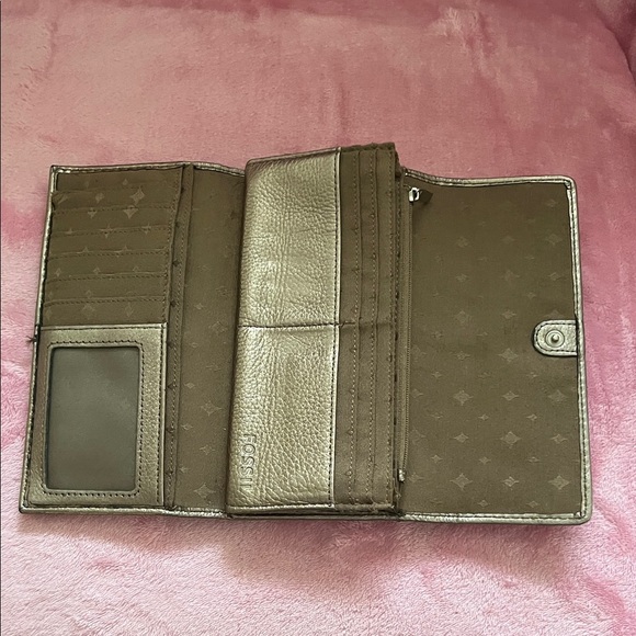 Fossil Y2K Metallic Gunmetal Silver Leather Large Bifold Wallet - Picture 13 of 17